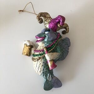 Madi Gras Fish w/ Beer Christmas Ornament
